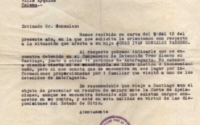 Carta a Luis González Vega, representante de la familia de Jorge González Paredes