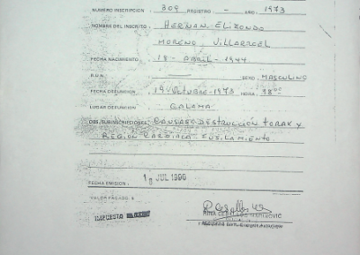 Certificado de defunción de Hernán Moreno Villarroel