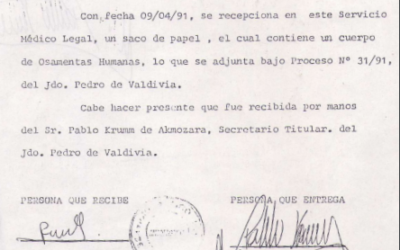Documento de recepción del cuerpo, asociado al caso Mutarello